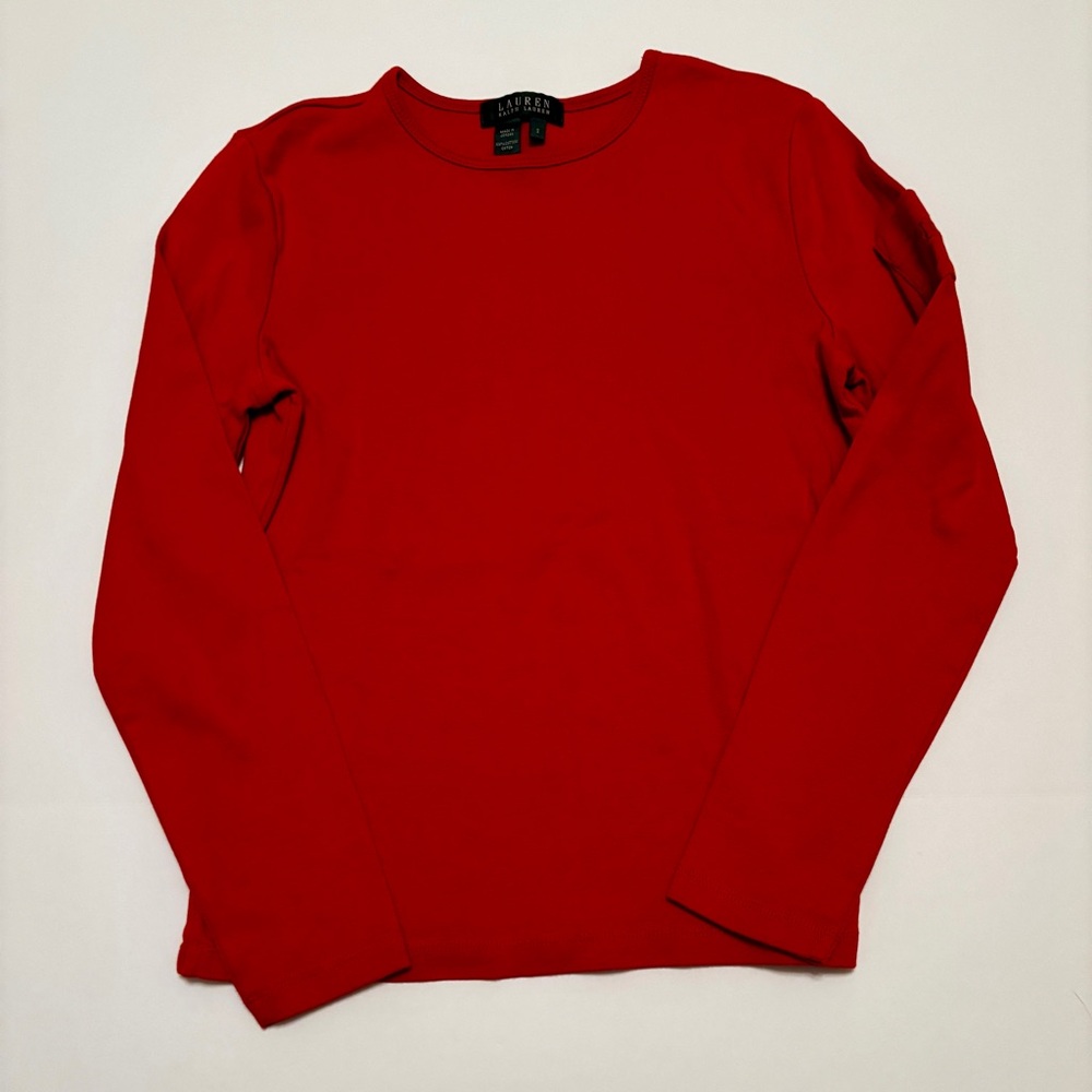 Lauren Ralph Lauren Red Long Sleeve Cotton Top Size S